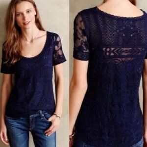 Anthropologie Meadow Rue navy lace Top M